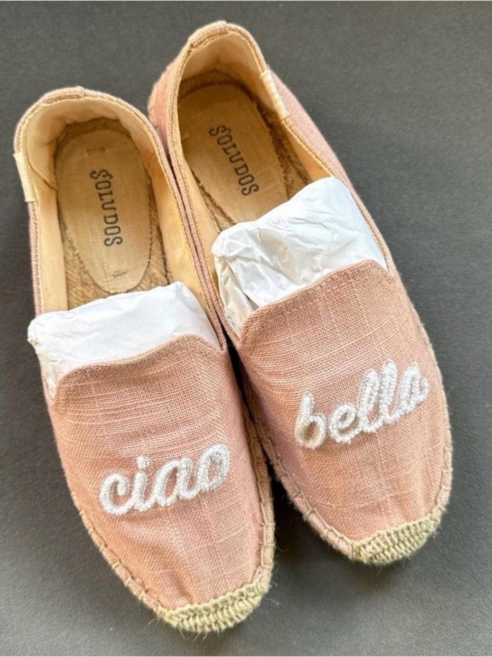 Soludos Pink Linen 'Ciao Bella' Embroidered Espadrilles
